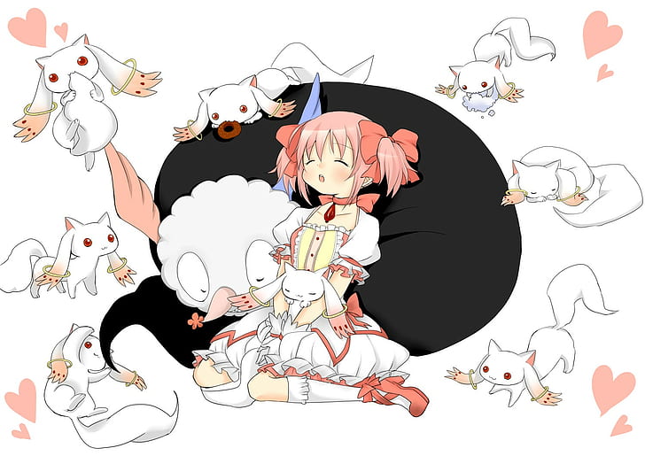 Anime, Mahou Shoujo Madoka Magica, Kaname Madoka, Kyuubey, Anime Mädchen, HD-Hintergrundbild