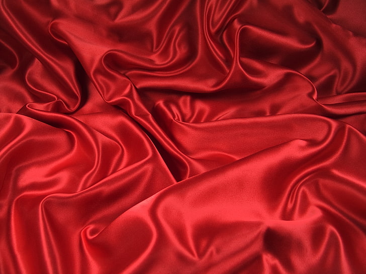 red textile, bends, fabric, folds, red, HD wallpaper