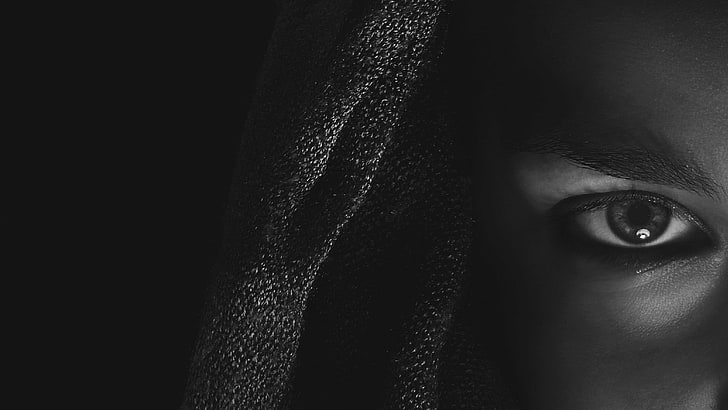صورة بتدرج الرمادي لعين المرأة ، العيون ، الظلام ، الناس، خلفية HD