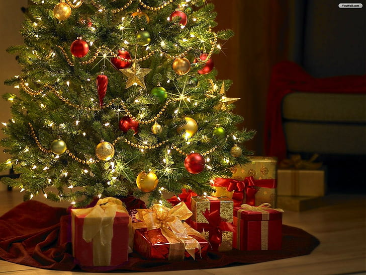 festività, ornamenti natalizi, luci natalizie, albero di natale, natale, Sfondo HD