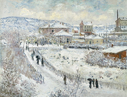 musim dingin, gambar, lanskap perkotaan, Claude Monet, Pemandangan Argenteuil in the Snow, Wallpaper HD HD wallpaper