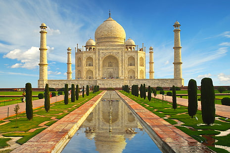 moschea beige, castello, India, monumento, tempio, Taj Mahal, Taj Mahal, Agra, casstle, Uttar, Pradesh, Sfondo HD HD wallpaper