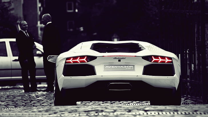 kendaraan, mobil, Lamborghini, mobil putih, pewarnaan selektif, Lamborghini Aventador, Wallpaper HD