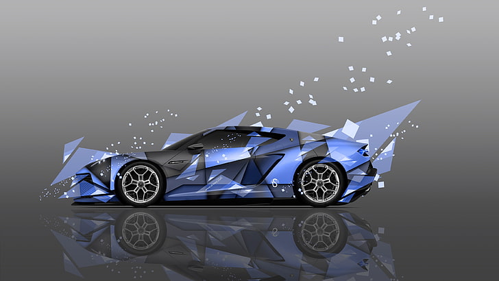 voiture de sport bleue, illustration du coupé bleu et noir, Supercars italiennes, voiture, art numérique, géométrie, réflexion, Lamborghini Asterion, triangle, Lamborghini, Fond d'écran HD