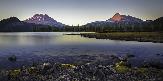 panoramic photography of lake near trees and mountains during daytime, oregon, oregon, Sparks Lake, Oregon, panoramic photography, trees, daytime, mountain  lake, south  sister, broken  top, sunset, long  exposure, central, Bend, nature, mountain, lake, landscape, scenics, reflection, outdoors, water, travel, sky, mountain Peak, rock - Object, beauty In Nature, summer, HD wallpaper HD wallpaper