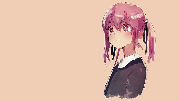 anime, manga, anime girls, simple background, minimalism, schoolgirl, pink hair, pink eyes, pigtails, HD wallpaper