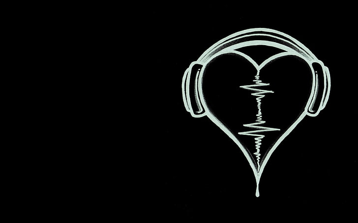 heart wearing headphones sketch, music, heart, range, headphones, broken, HD wallpaper