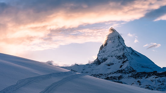 горы, природа, снежная вершина, снег, Маттерхорн, Маттерхорн, зима, HD обои HD wallpaper