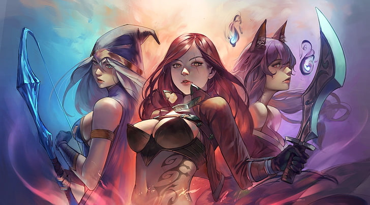 LOL Katarina illustration, League of Legends, Katarina, Ahri, Ashe, HD wallpaper