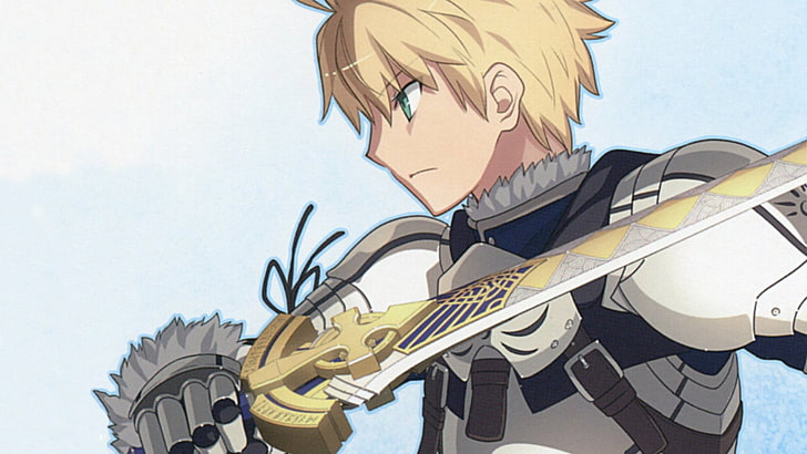 personnage d'anime masculin aux cheveux blancs, Fate / Prototype, garçons d'anime, blonde, épée, Saber, Fond d'écran HD