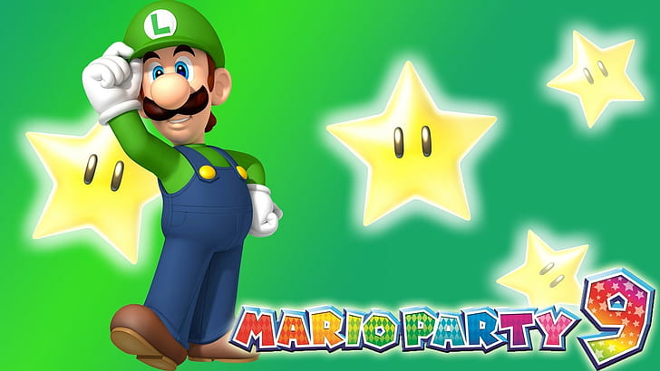 mario party луиджи видеоигры nintendo mario party 9 звезд зеленый фон, HD обои