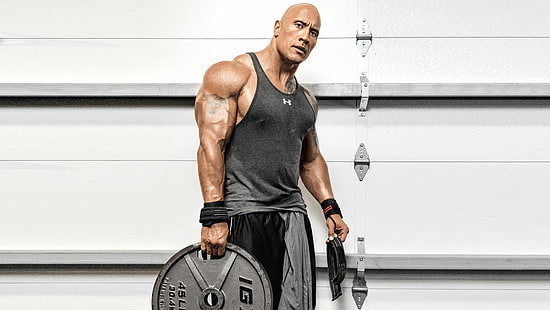 The Rock, Dwayne Johnson, Weights, Workout, 4K, 8K, Tapety HD HD wallpaper