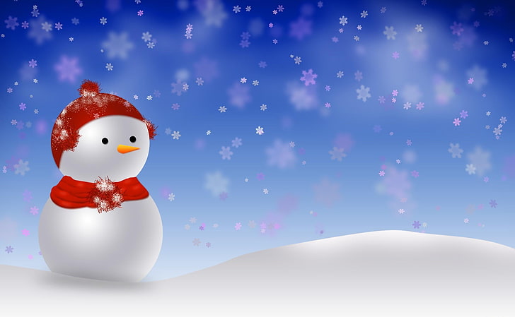 snowman illustration, snowman, snowdrift, snow, snowflakes, HD wallpaper