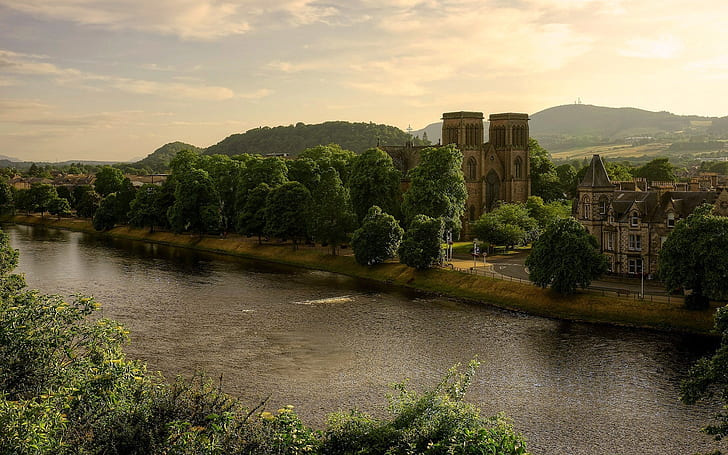 Schottland, Großbritannien, St Andrews Cathedral, der Fluss Ness, Bäume, Schottland, Großbritannien, Kathedrale, Fluss, Bäume, HD-Hintergrundbild