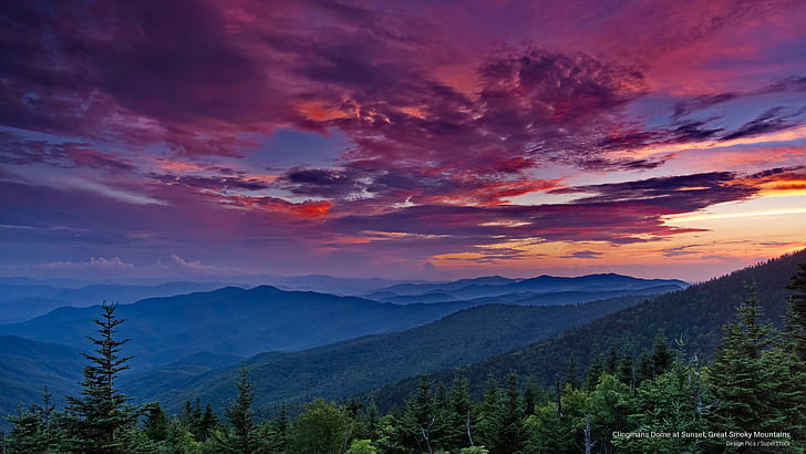 Clingmans Dome ao pôr do sol, Great Smoky Mountains, Parques Nacionais, HD papel de parede
