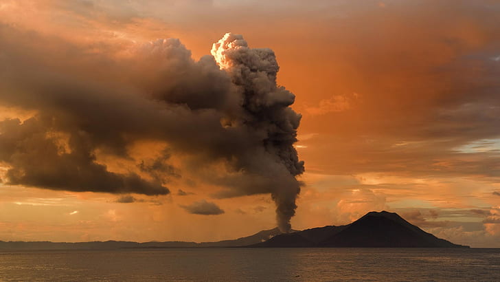 Volcano At Sunset HD, coucher de soleil, volcan, Fond d'écran HD