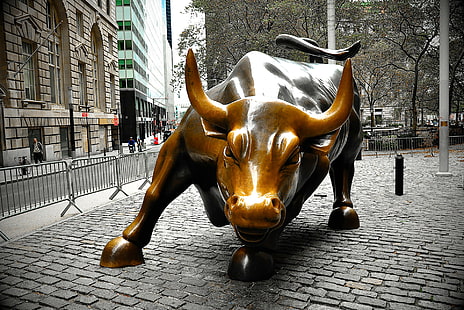 Статуя на бик от университета в Ню Йорк, Ню Йорк, Манхатън, САЩ, 