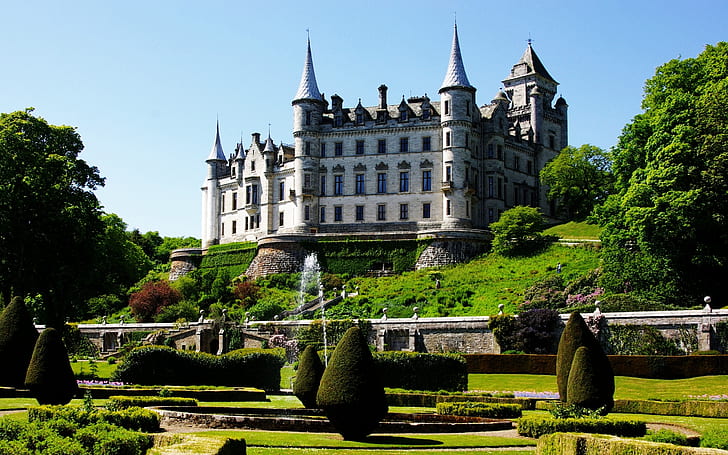 Dunrobin Castle, castelli scozzesi, famosi, storici, altopiani dei castelli, Sfondo HD