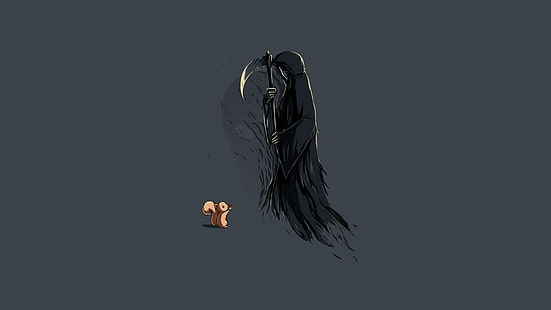 grim reaper clip art, black grim reaper illustration, threadless, simple, minimalism, humor, death, squirrel, simple background, HD wallpaper HD wallpaper