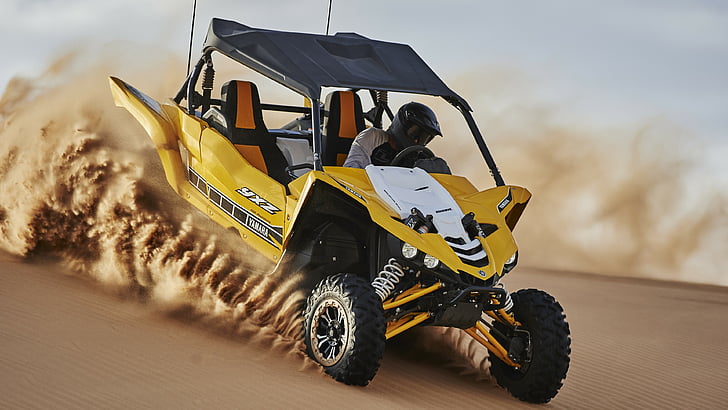 белый и желтый багги на десерт, Yamaha YXZ1000R SE Ride, песок, HD обои