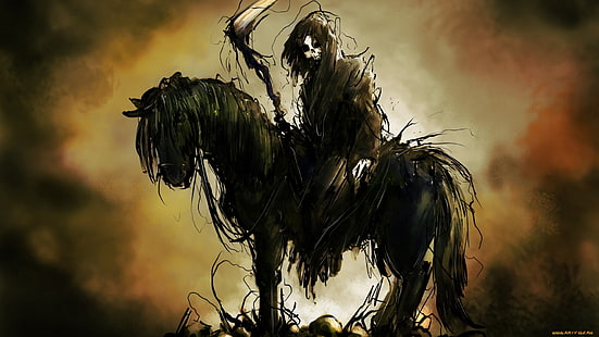 svart häst, läskig, ond, död, lik, skördemaskin, HD tapet HD wallpaper