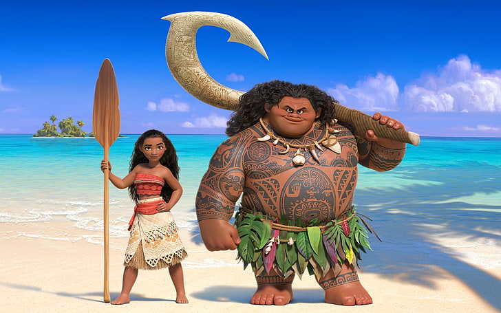 Мауи и принцеса Моана в Moana 201, тапет за филми на Moana, филми, холивудски филми, Холивуд, 2016, HD тапет