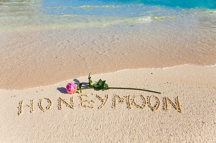 sand, beach, love, romantic, tropical, honeymoon, HD wallpaper