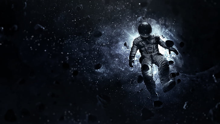 ilustrasi astronot, lukisan Astronot, ruang, bintang, mengambang, kedalaman bidang, astronot, karakter fiksi, Wallpaper HD