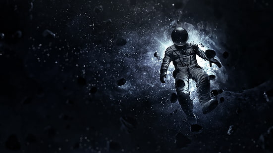 illustrazione di astronauta, pittura di astronauta, spazio, stelle, galleggiante, profondità di campo, astronauta, personaggi immaginari, Sfondo HD HD wallpaper