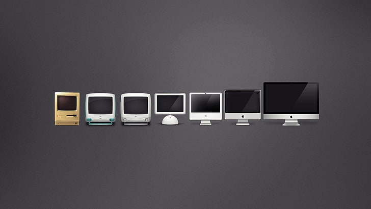 seven Apple monitors, mac, apple, computers, evolution, HD wallpaper