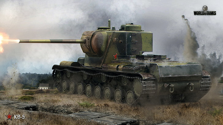 grey and black battle tank wallpaper, field, forest, explosions, shot, battle, tank, heavy, Soviet, World of Tanks, KV-5, trench, HD wallpaper