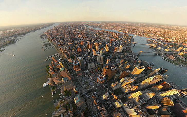 مدينة ، حضري ، مانهاتن ، مدينة نيويورك ، منظر جوي ، نهر ، منظر المدينة، خلفية HD