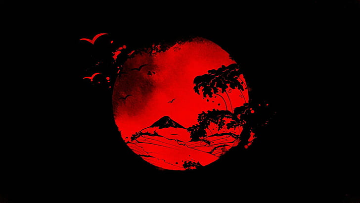 赤い月のイラスト 日本語 太陽 図面 Fall天使 Hdデスクトップの壁紙 Wallpaperbetter