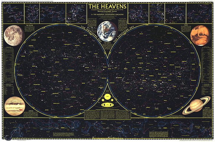 The Heavens digital wallpaper, space, stars, map, 1970, Heavens, Zodiacs, HD wallpaper