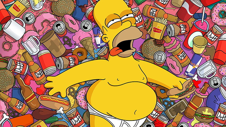 Симпсоны, Гомер, пиво, пьяный, похмелье, мультфильм, еда, смешно, HD обои