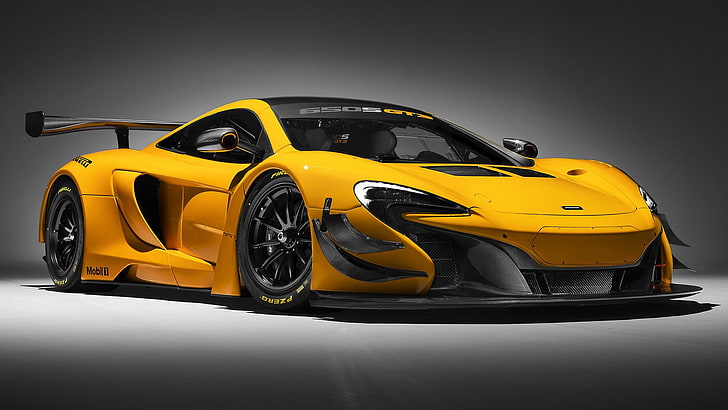 McLaren, McLaren 650S GT3, гоночный автомобиль, гоночный, спортивный автомобиль, желтый автомобиль, HD обои