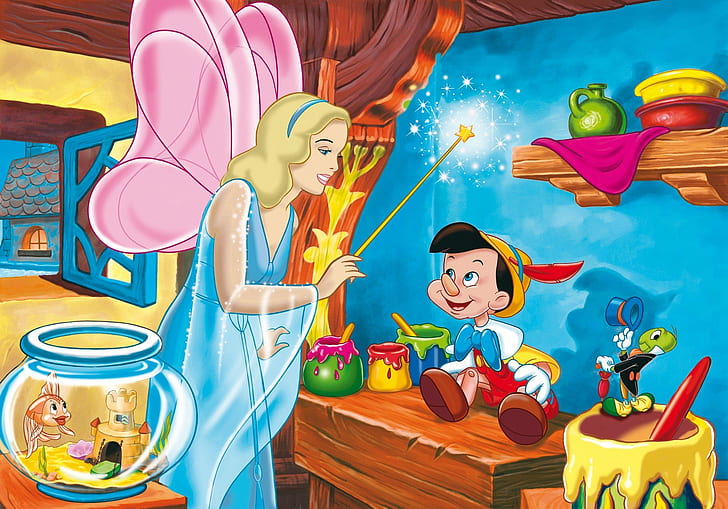 1ピノキオ、アニメーション、コメディ、ディズニー、家族、ファンタジー、マリオネット、ピノキオ、人形、木、木製、 HDデスクトップの壁紙