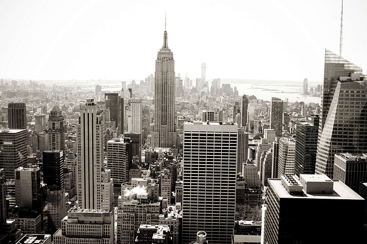 gebäude, stadt, hochhäuser, monochrom, new york, wolkenkratzer, HD-Hintergrundbild