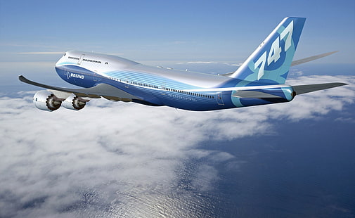 Боинг 747 8 Межконтинентальный, сине-серый самолет 747, Моторы, Самолет, Боинг, Интерконтиненталь, HD обои HD wallpaper