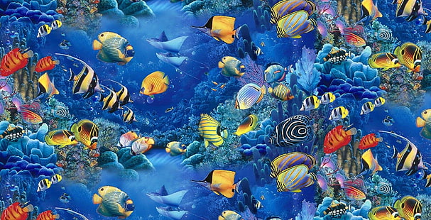 Poissons d'aquarium, peintures, sous l'eau, aquarium, poissons, Fond d'écran HD HD wallpaper
