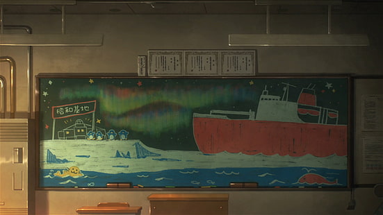 Sora yori mo Tooi Basho, anime, sala de aula, quadro-negro, HD papel de parede HD wallpaper