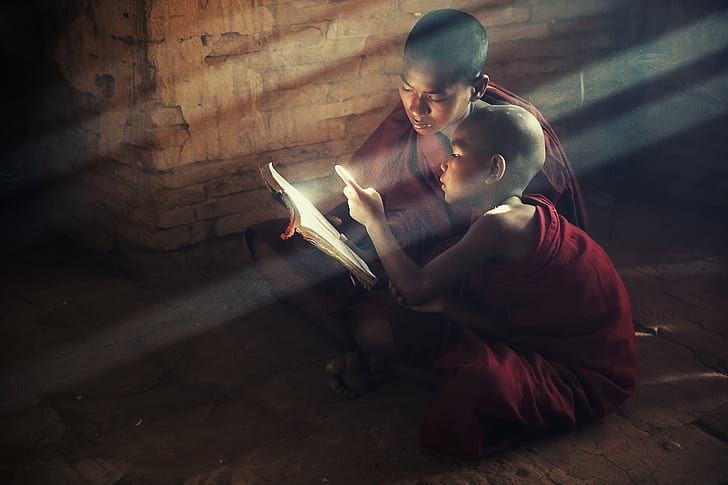 ışık, Çocuklar, kitap, Aziz, okuma, Budizm, Çocuklar, Rahipler, okumak, Budizm, HD masaüstü duvar kağıdı