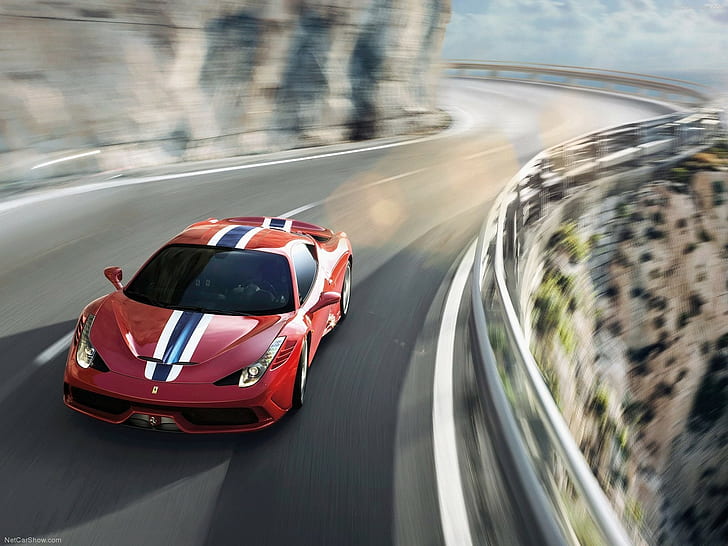 페라리 458 스페셜, 이탈리아, 빨간 차도, HD 배경 화면