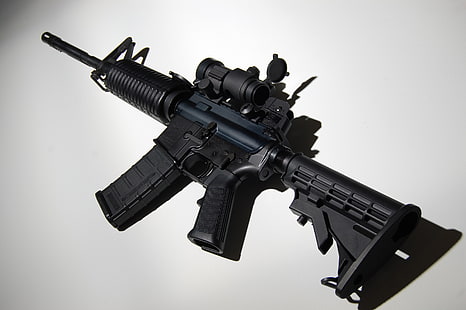 بندقية هجومية سوداء ، أسلحة ، خلفية ، آلة ، بندقية هجومية ، AR-15، خلفية HD HD wallpaper