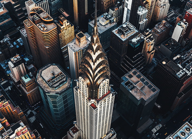 Empire State Building, Nueva York, urbano, paisaje urbano, la ciudad de Nueva York, Manhattan, Estados Unidos, el edificio Chrysler, Fondo de pantalla HD