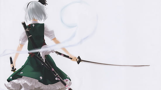 anime, Touhou, Konpaku Youmu, sword, anime girls, HD wallpaper HD wallpaper