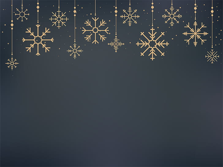 зима, снежинки, фон, злато, Нова година, Коледа, златисто, черно, HD тапет