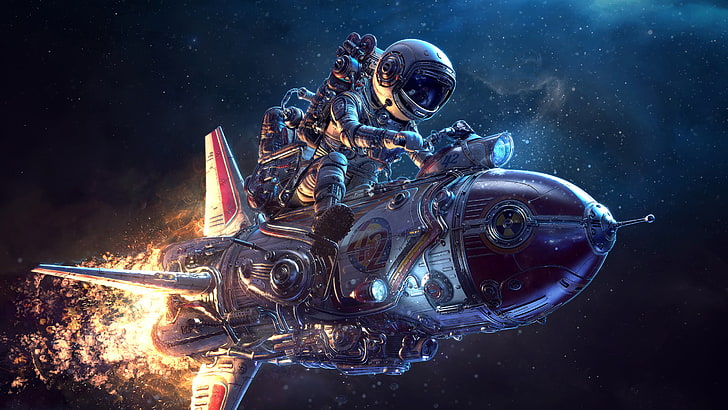 schwarze Rakete digitale Tapete, Raumschiff, Astronaut, Science Fiction, 3D, HD-Hintergrundbild