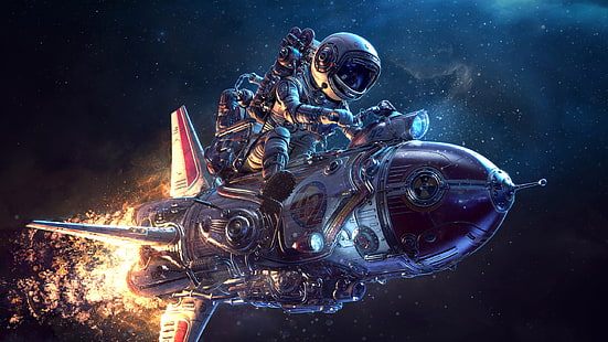 schwarze Rakete digitale Tapete, Raumschiff, Astronaut, Science Fiction, 3D, HD-Hintergrundbild HD wallpaper