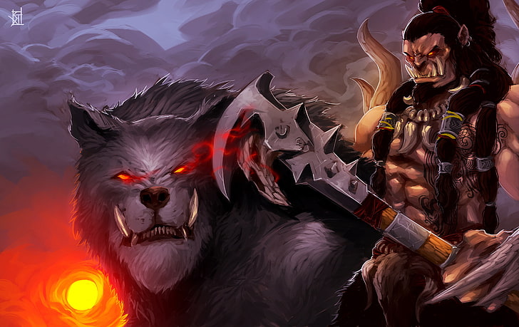 Wolf, Kunst, Axt, Ork, Warcraft, HD-Hintergrundbild